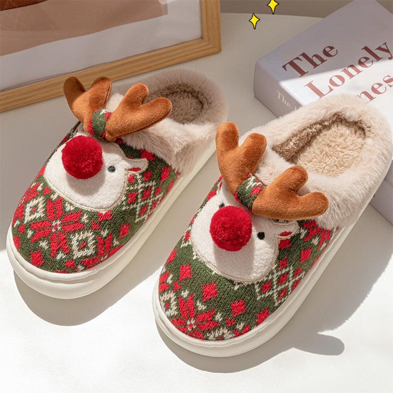 Winter Cute Christmas Elk Plush Non-slip Floor Home Slippers