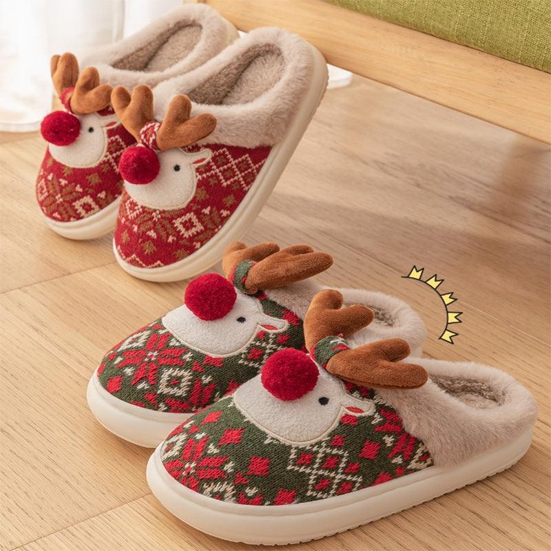 Winter Cute Christmas Elk Plush Non-slip Floor Home Slippers