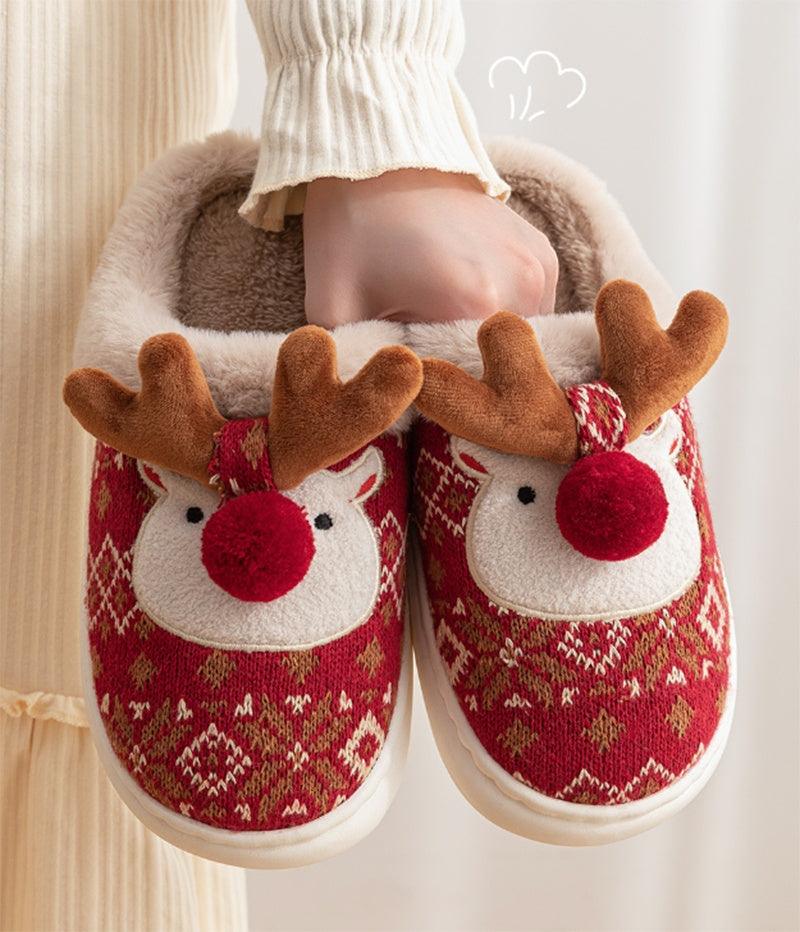 Winter Cute Christmas Elk Plush Non-slip Floor Home Slippers