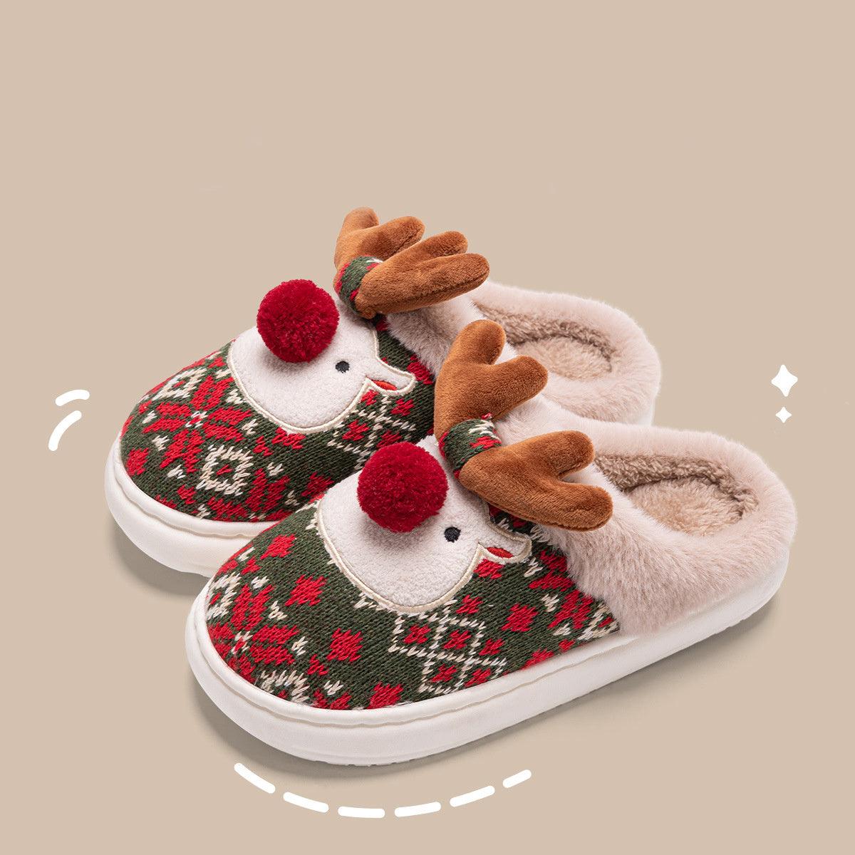 Winter Cute Christmas Elk Plush Non-slip Floor Home Slippers