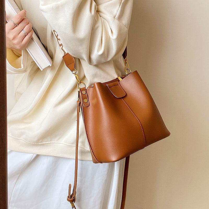 Simple Wide Shoulder Strap Bucket Bag - dfive's store