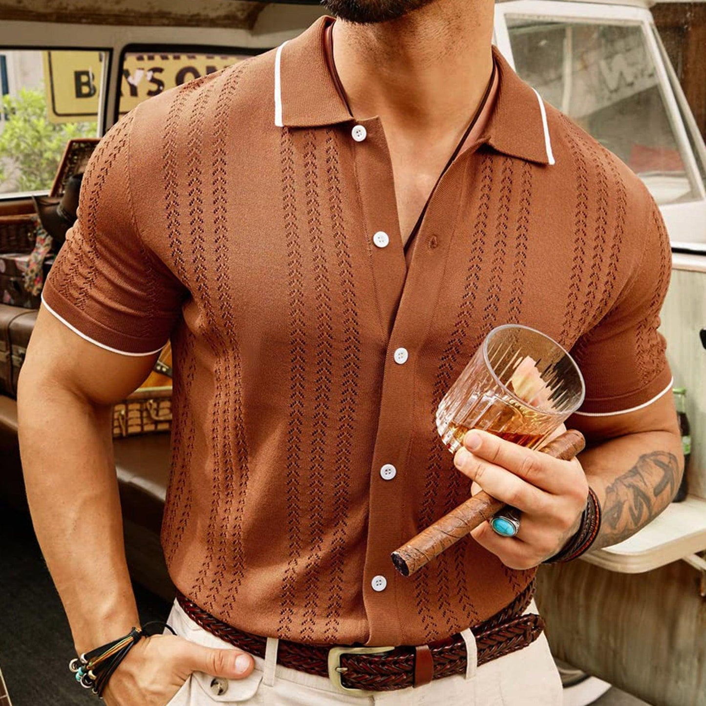 Short-Sleeved Shirt Summer Button Lapel - Dfive's Store