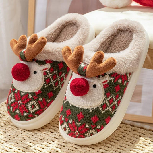 Winter Cute Christmas Elk Plush Non-slip Floor Home Slippers