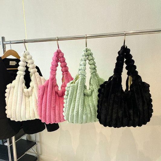 Fashionable Furry Striped Design Plush Winter Shoulder Large Capacity Bag - dfive's store