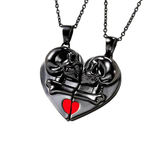 Heart-shaped Magnetic Stitching Love Skull Couple Necklace - dfive's store