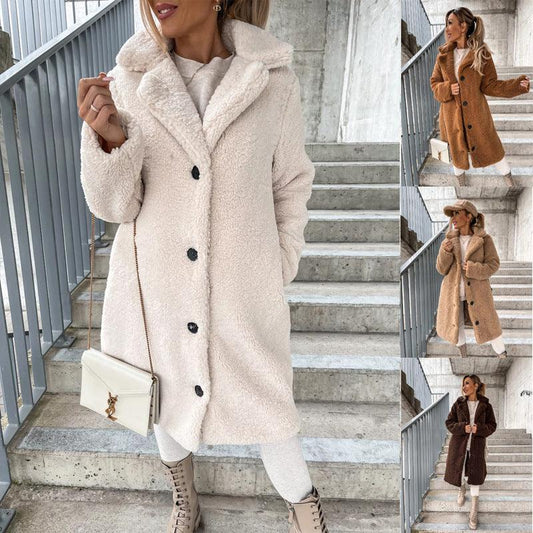 Long-Sleeve Lapel Plush Coat Top - dfive's store