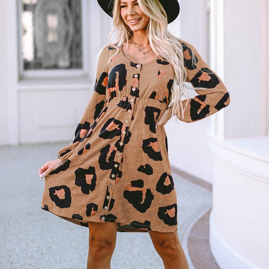 Loose Knee-length Leopard Short Skirt - dfive's store