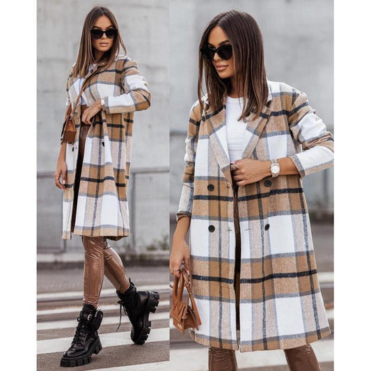 Printed Mid-length Plaid Wool Coat - dfive's store