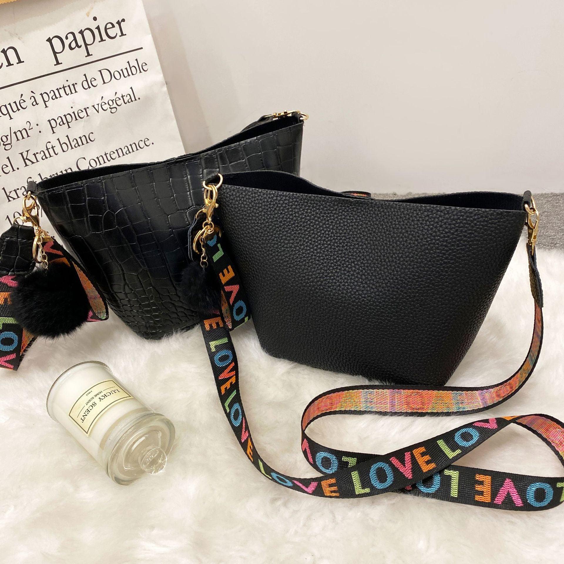 Shoulder Girdle Bucket Bag Lychee Pattern - dfive's store